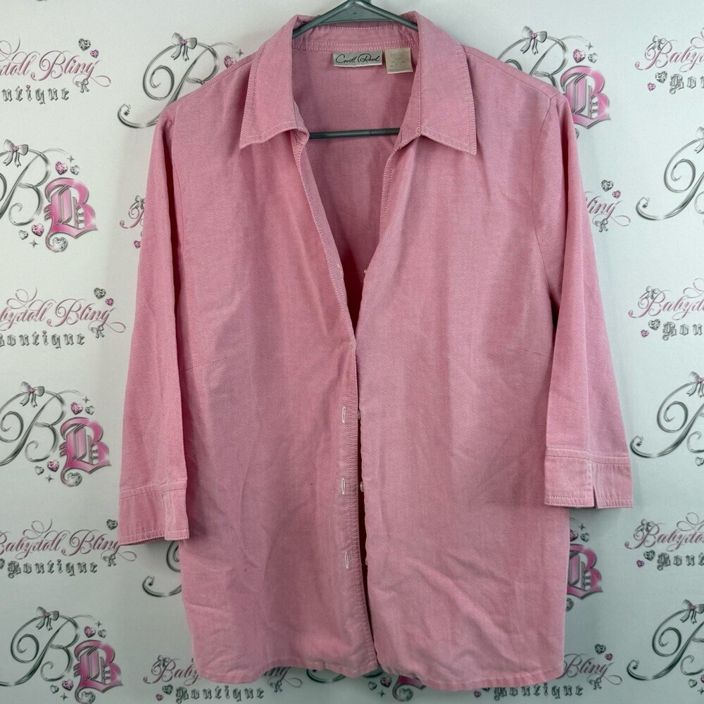 Carrol reed shirt button up collared Pink Button Down Shirt for Women